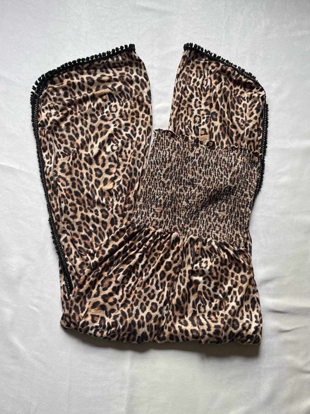 Peixoto M Leopard Print split Wide-Leg smocked Tube Top Women's Jumpsuit